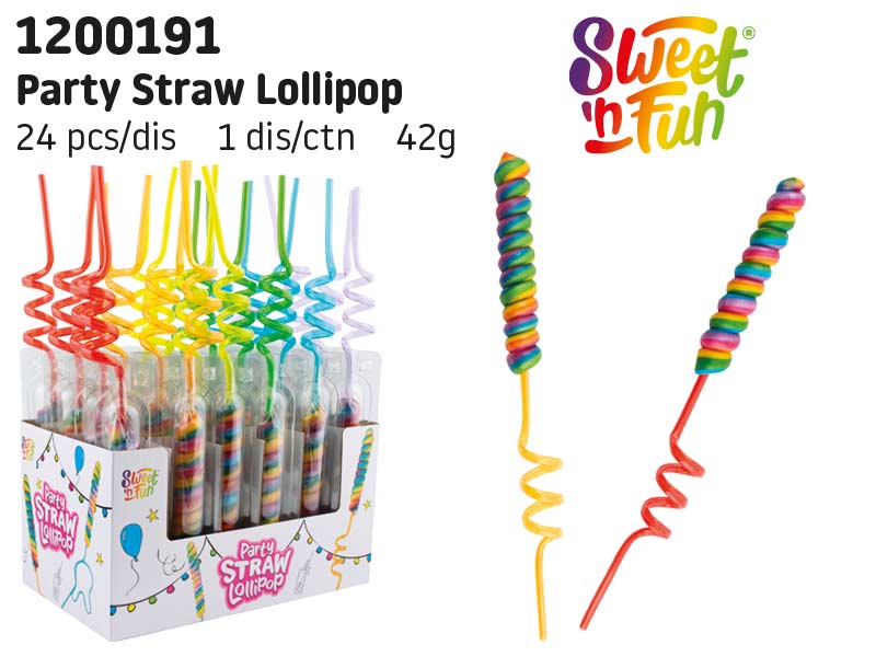 Party straw lollipop – lízátko s party brčkem 42g