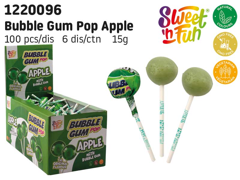 Apple Bubble Gum Pop - lízátko se žvýkačkou 15g