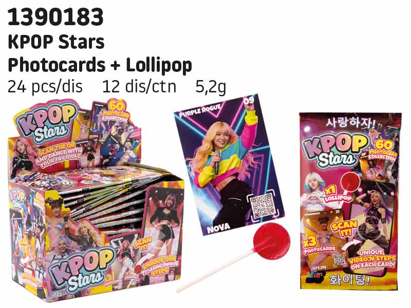 KPOP Stars Photocards + Lollipop - karty s lízátkem 5,5g