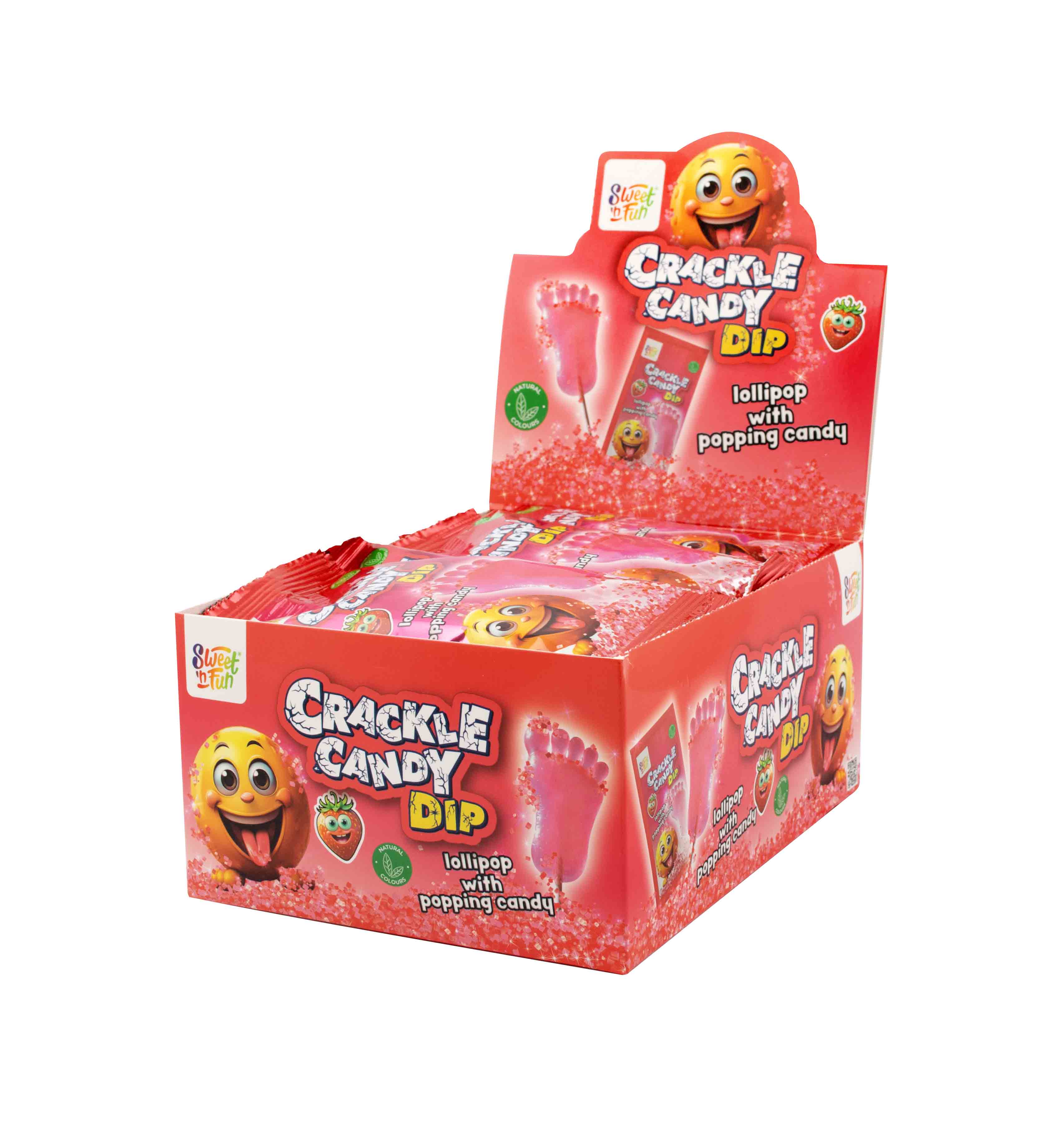 Crackle candy dip strawberry - lízátko s práskacím práškem 14g